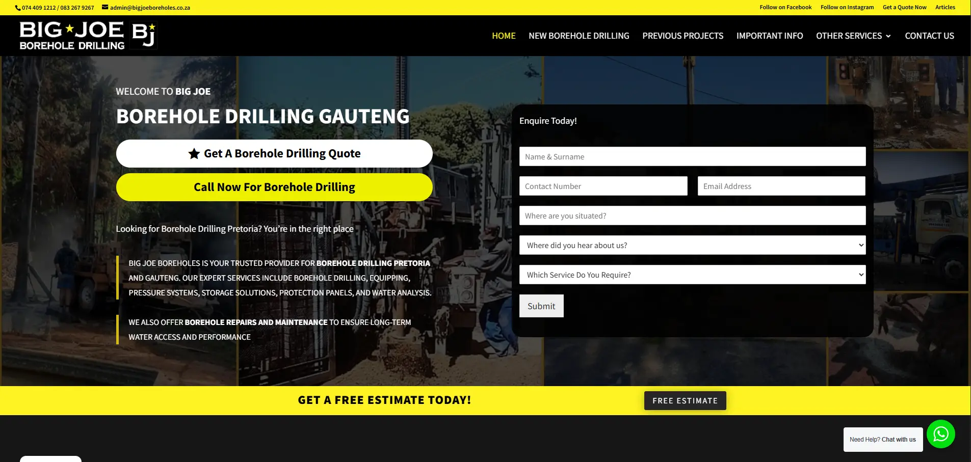 Big Joe Boreholes website design by Yireh Business Solutions